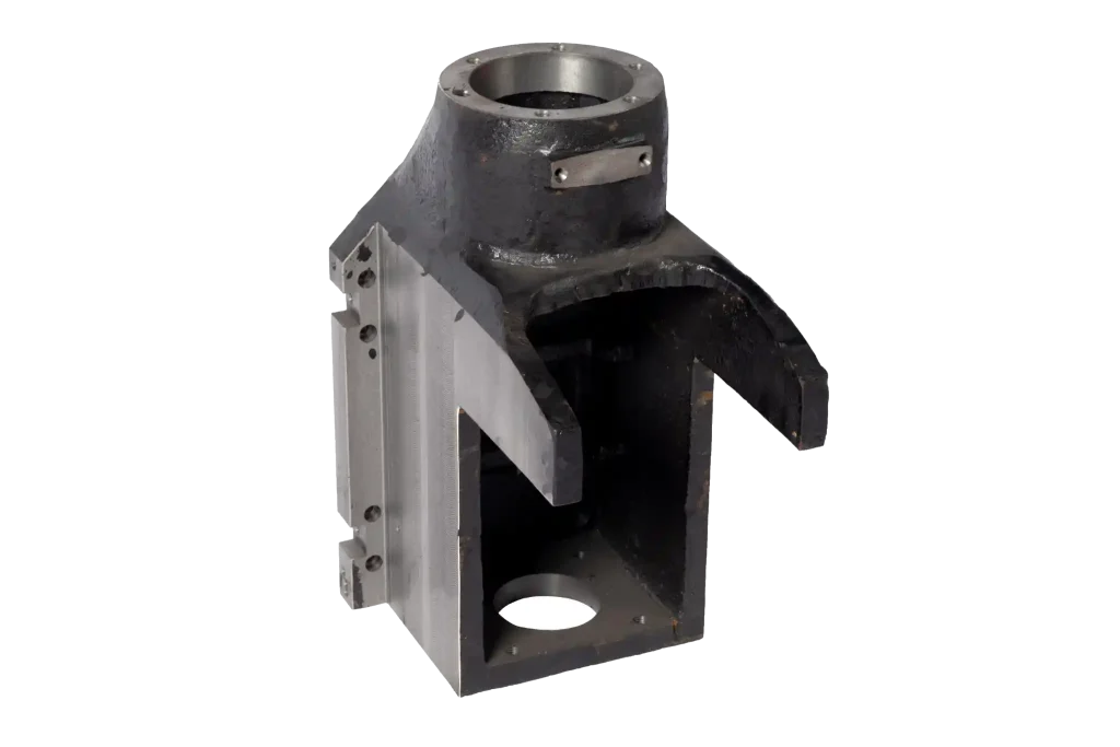 Cast iron bracket housing casting with machined mounting faces and internal cavity