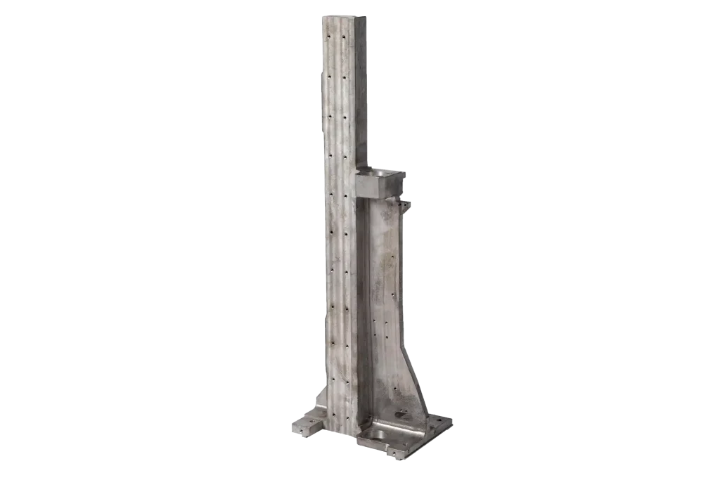 Cast iron column bracket casting with reinforced ribs and machined mounting points