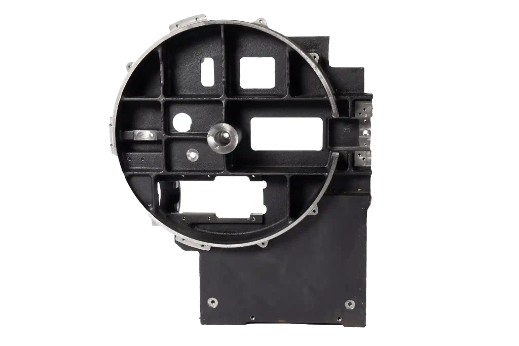 Cast iron housing cover casting with ribbed structure and precision mounting features