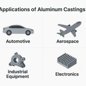 Overview of aluminum casting applications in automotive, aerospace, electronics, and industrial equipment.