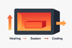 Annealing process diagram showing heating, soaking, and cooling phases.
