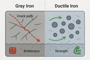 Graphite structure comparison between gray and ductile iron
