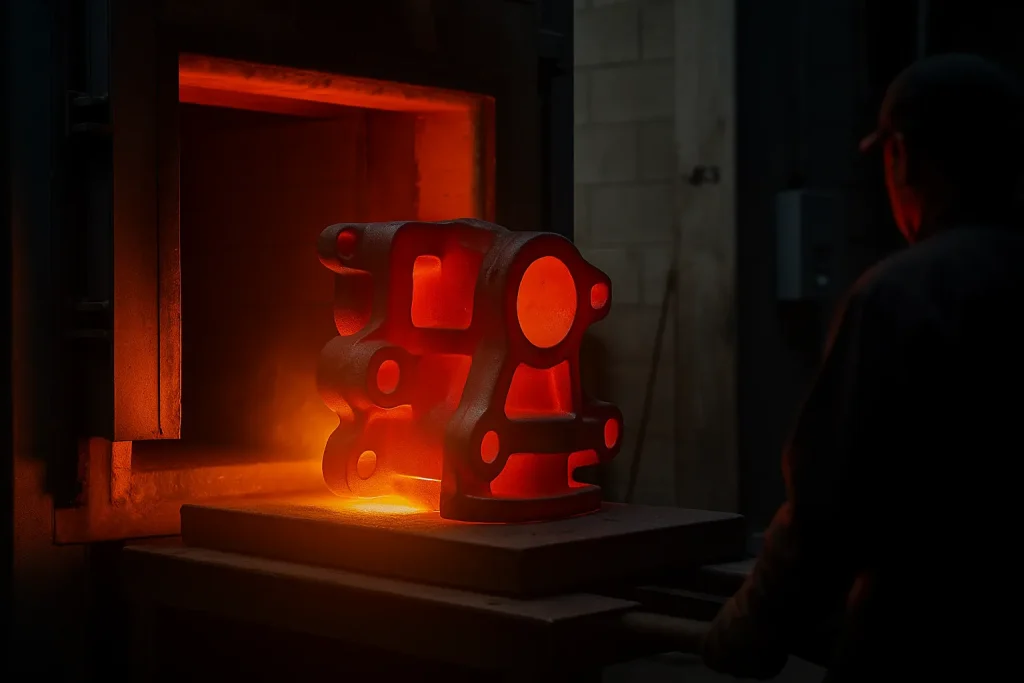 Processo de tratamento térmico de um componente de fundição de metal num forno