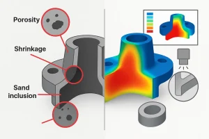 Infographic comparing traditional sand casting process with modern simulation-based casting design