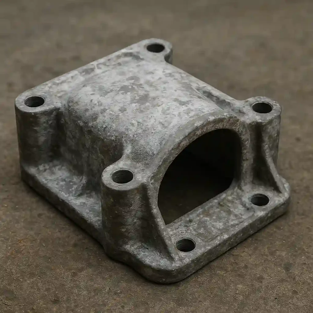Corroded cast aluminum part showing characteristic white/gray oxide powder.