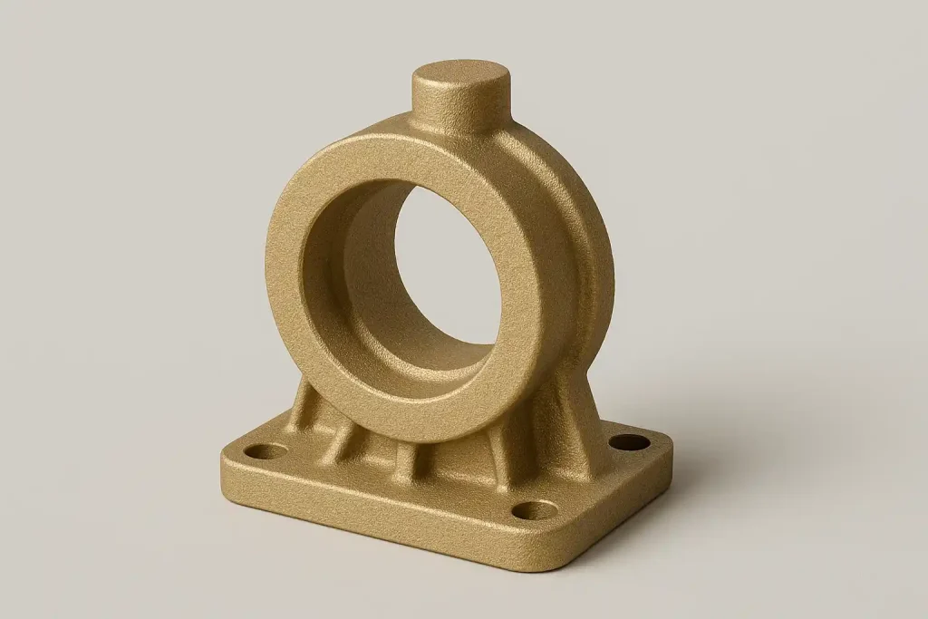 Brass casting bearing housing with mounting base and circular support