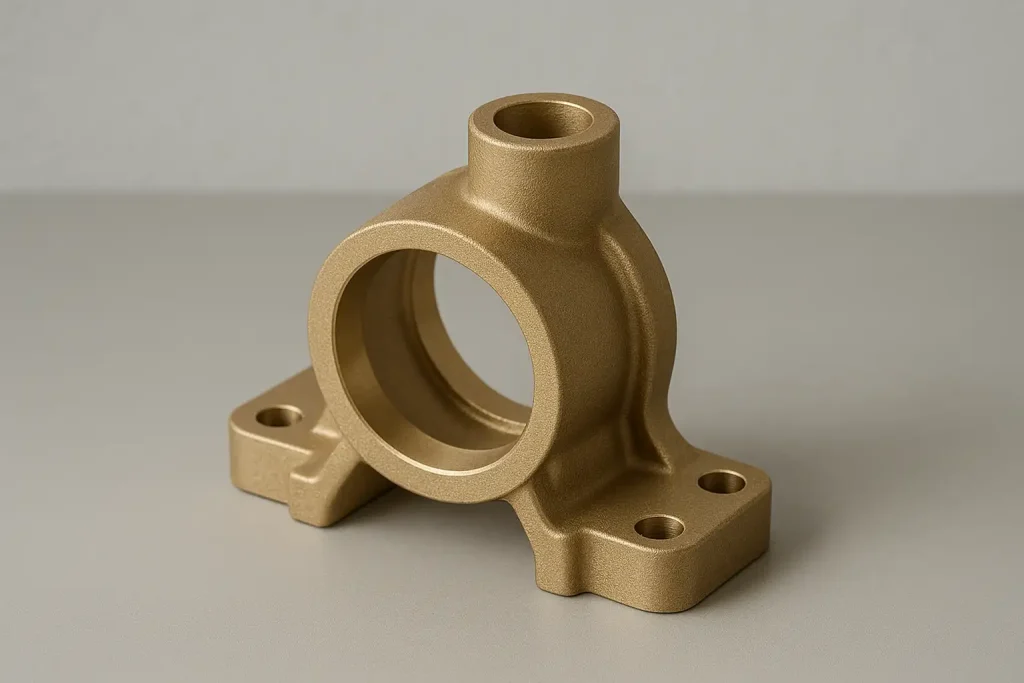 Brass flanged bearing housing casting with mounting base and central bore