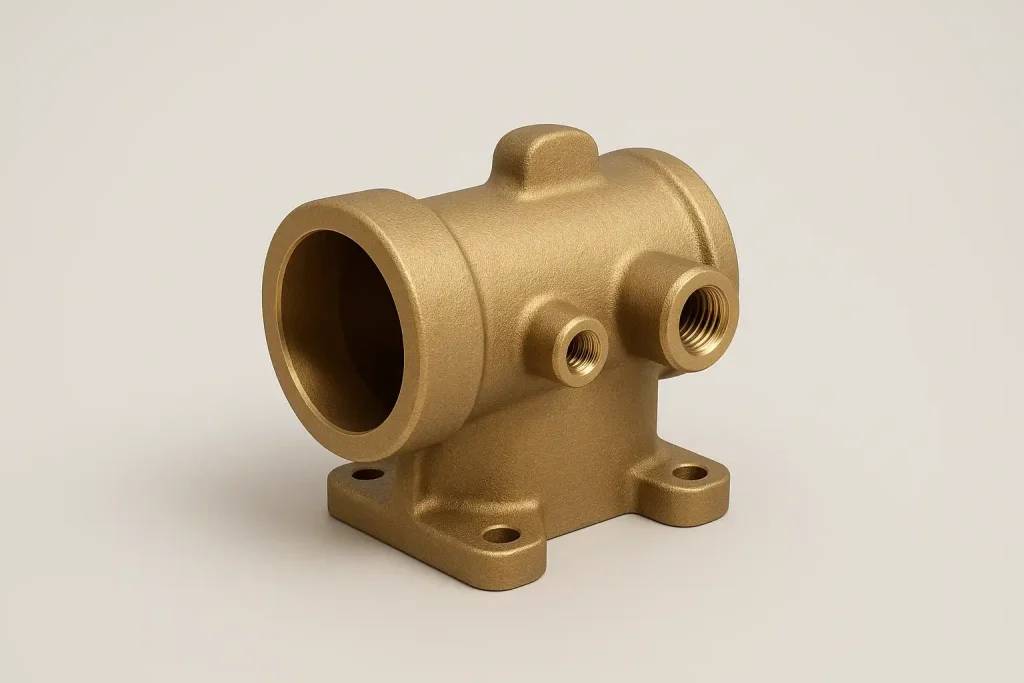 Brass casting pump body with threaded ports and mounting base