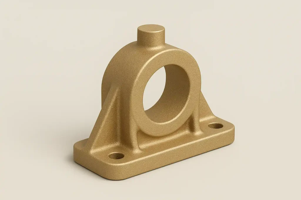 Brass structural bracket with circular opening and reinforced mounting base
