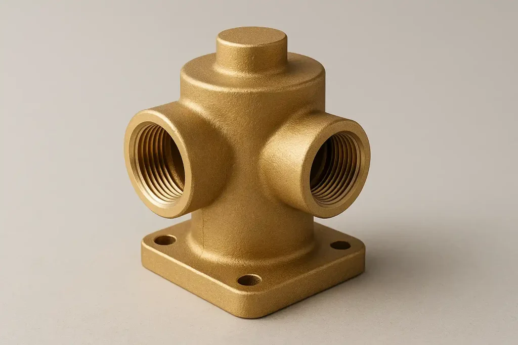 Brass casting valve body with four threaded ports for fluid control