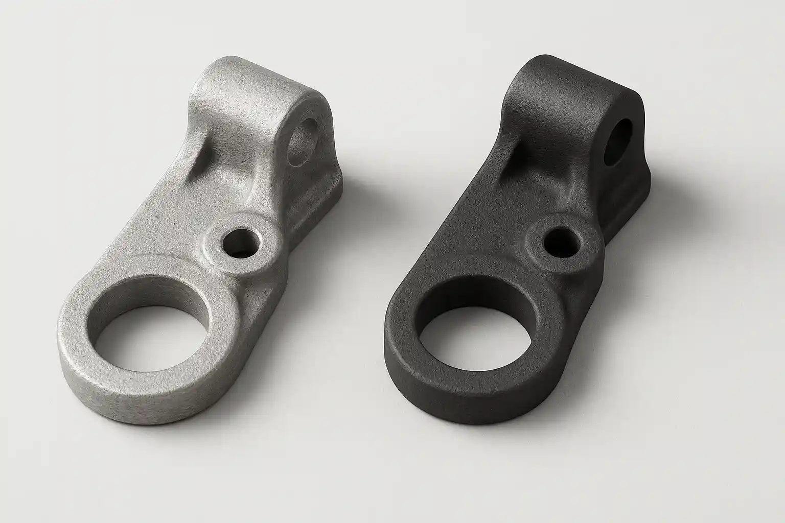 표면 질감과 마감의 차이를 보여주는 원주조 알루미늄과 아노다이징 주조 알루미늄의 나란히 비교