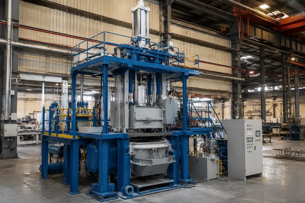 Low pressure die casting machine in an industrial workshop