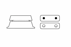 Split pattern with cope and drag halves and locating pins shown in side and top view