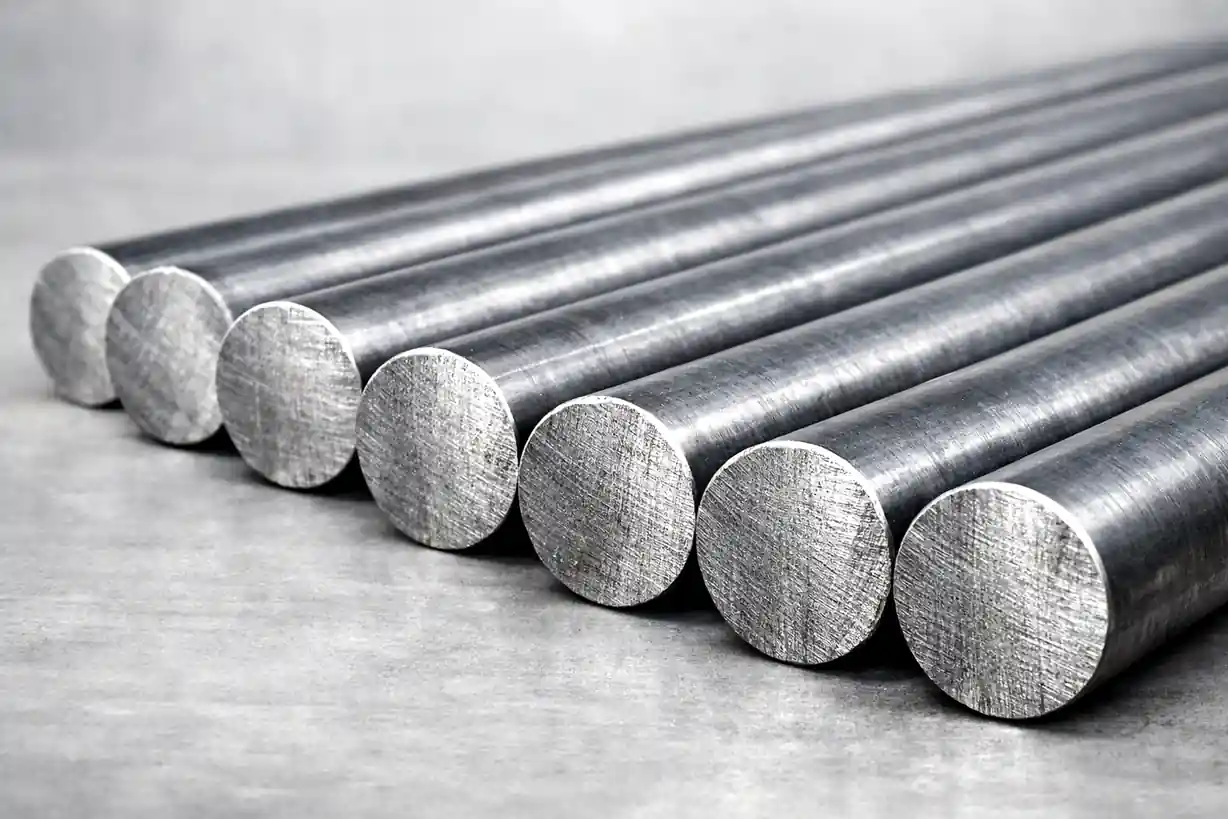Medium carbon steel round bars with visible cut ends