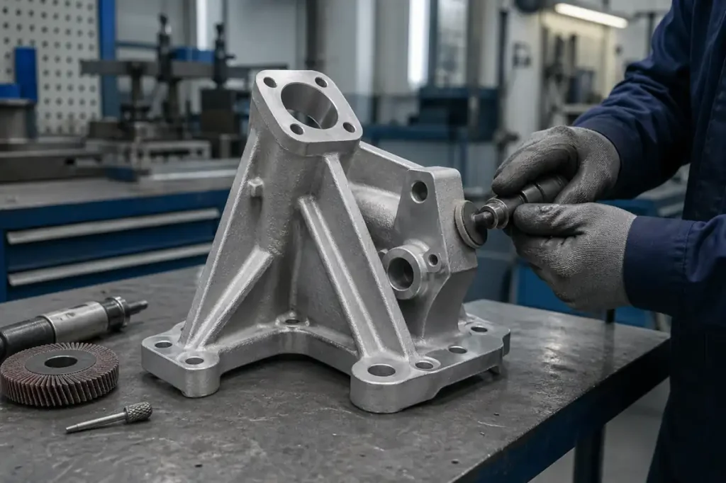 Aluminum casting surface roughness improvement with deburring and finishing