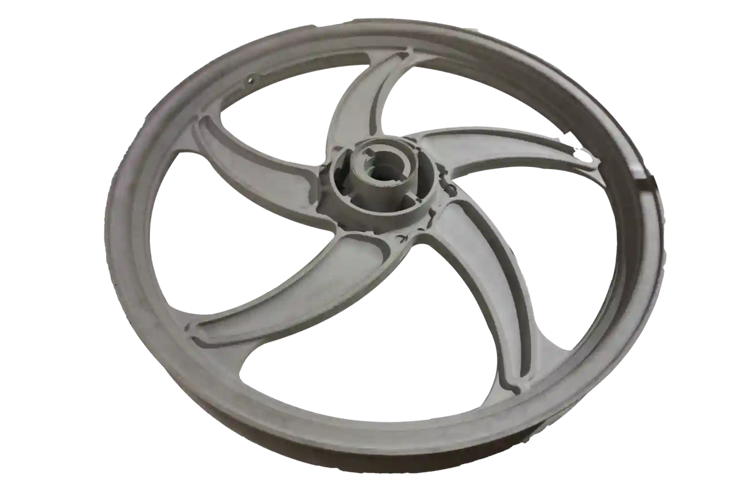 Low pressure die cast aluminum wheel with five-spoke structure and machined center hub
