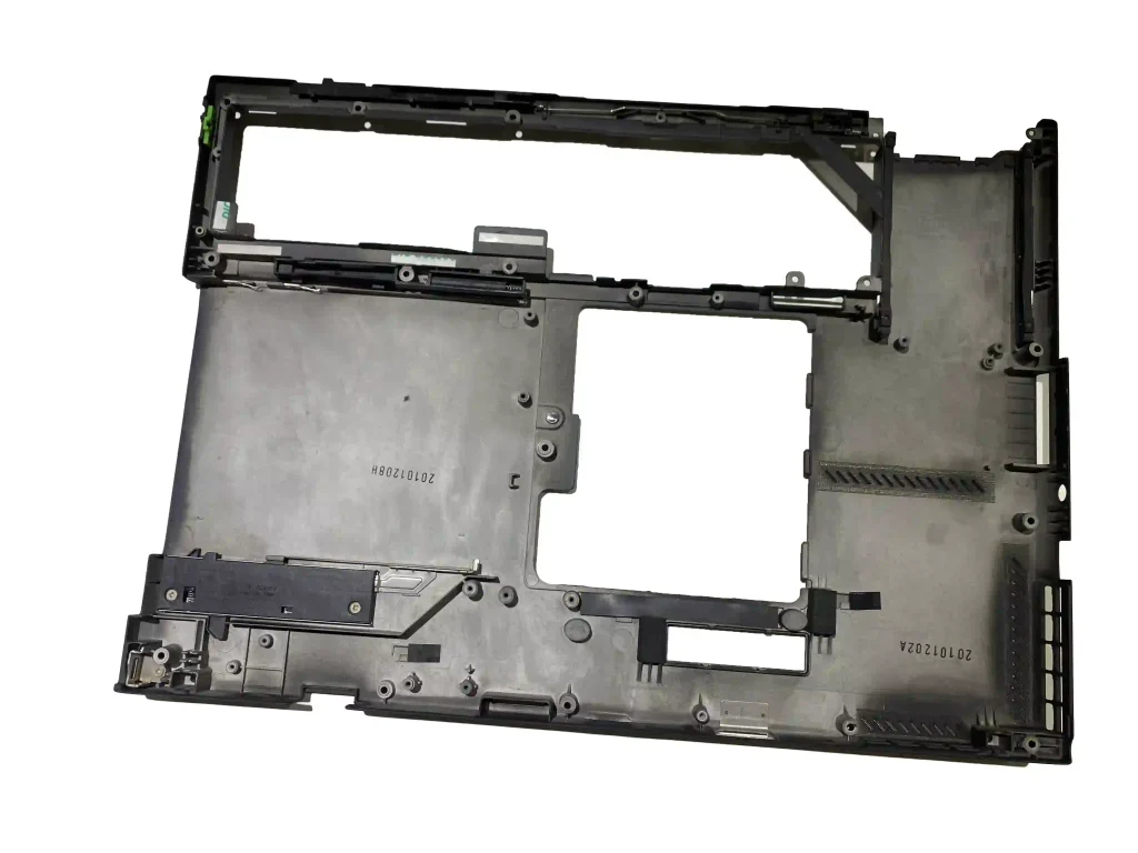 Thin-wall electronic device housing with mounting bosses, openings, and integrated structural features.