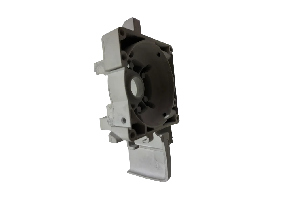 Precision cast motor end cover housing with circular cavity and mounting structure