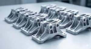 Aluminum cast support brackets arranged in a batch production layout