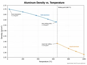 Aluminum density vs temperature chart showing solid and liquid aluminum density changes near the 660 °C melting point