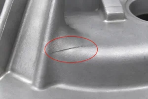 Cold shut defect on low-pressure die cast aluminum surface