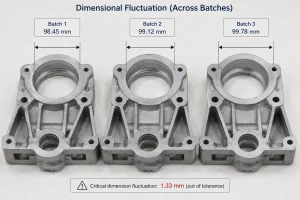 Dimensional fluctuation across low-pressure die cast aluminum batches