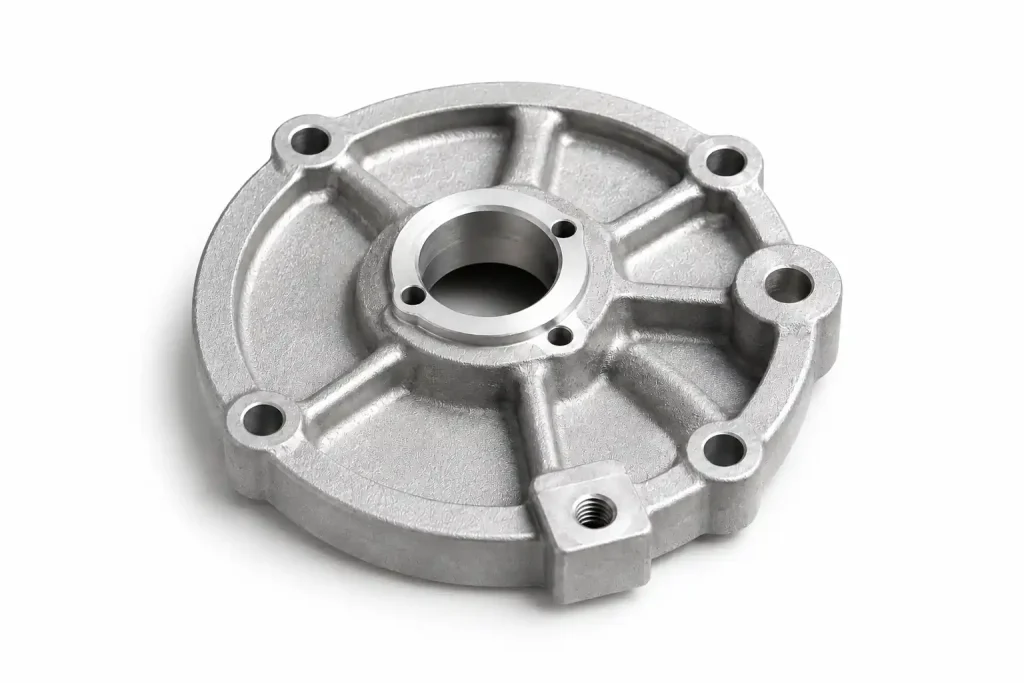 Tapa de extremo de aluminio fundido A356 con orificio mecanizado y orificios de montaje