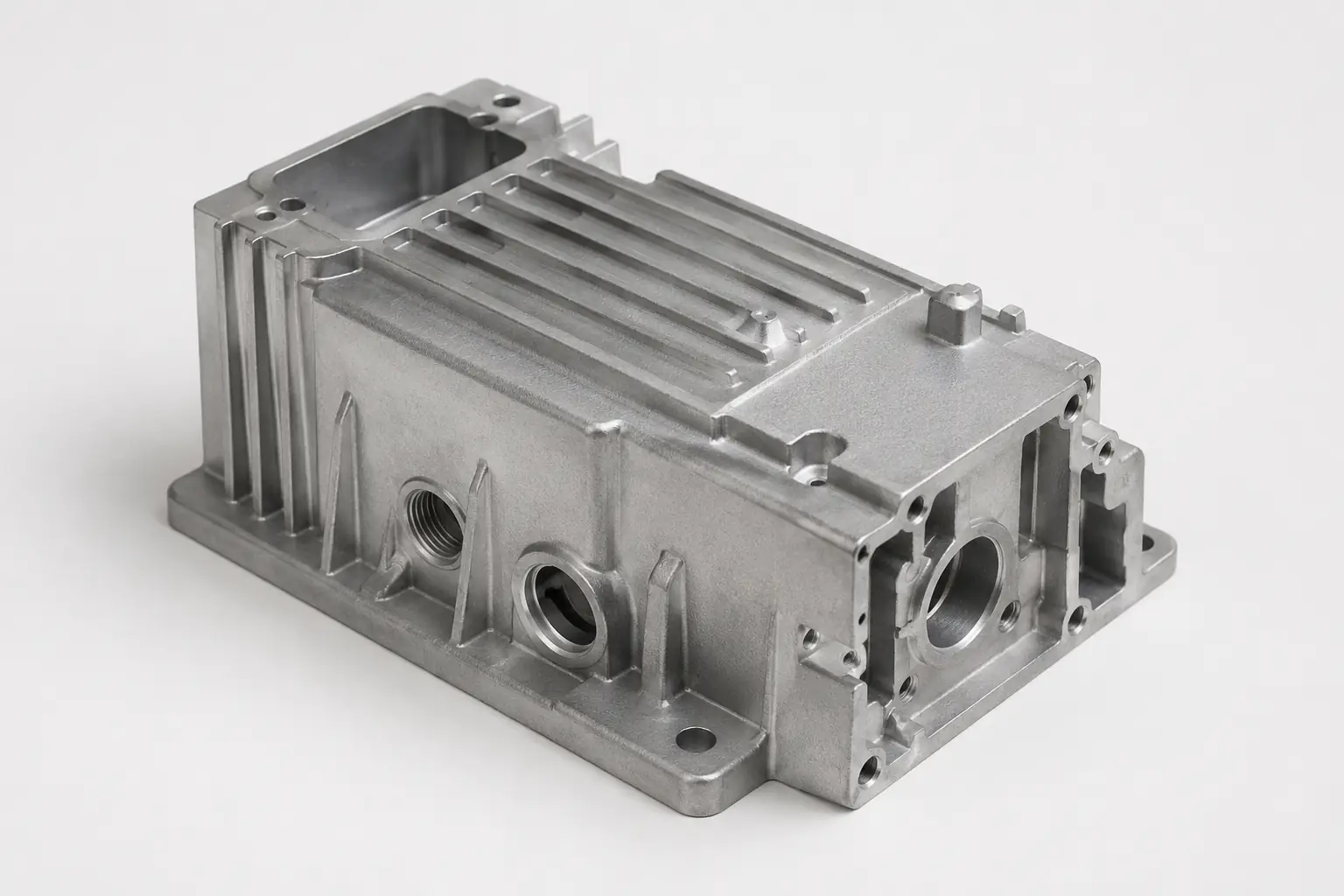 ADC12 aluminum alloy casting housing with ribs and machined mounting features