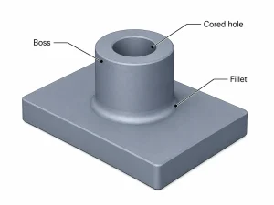 Boss with cored hole and fillet in aluminum casting design