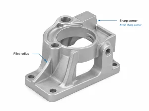 Fillet radius and sharp corner on an aluminum casting part