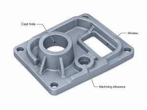 Cast hole, window, and machining allowance in aluminum casting design