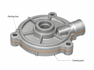 Parting line illustration on an aluminum casting part