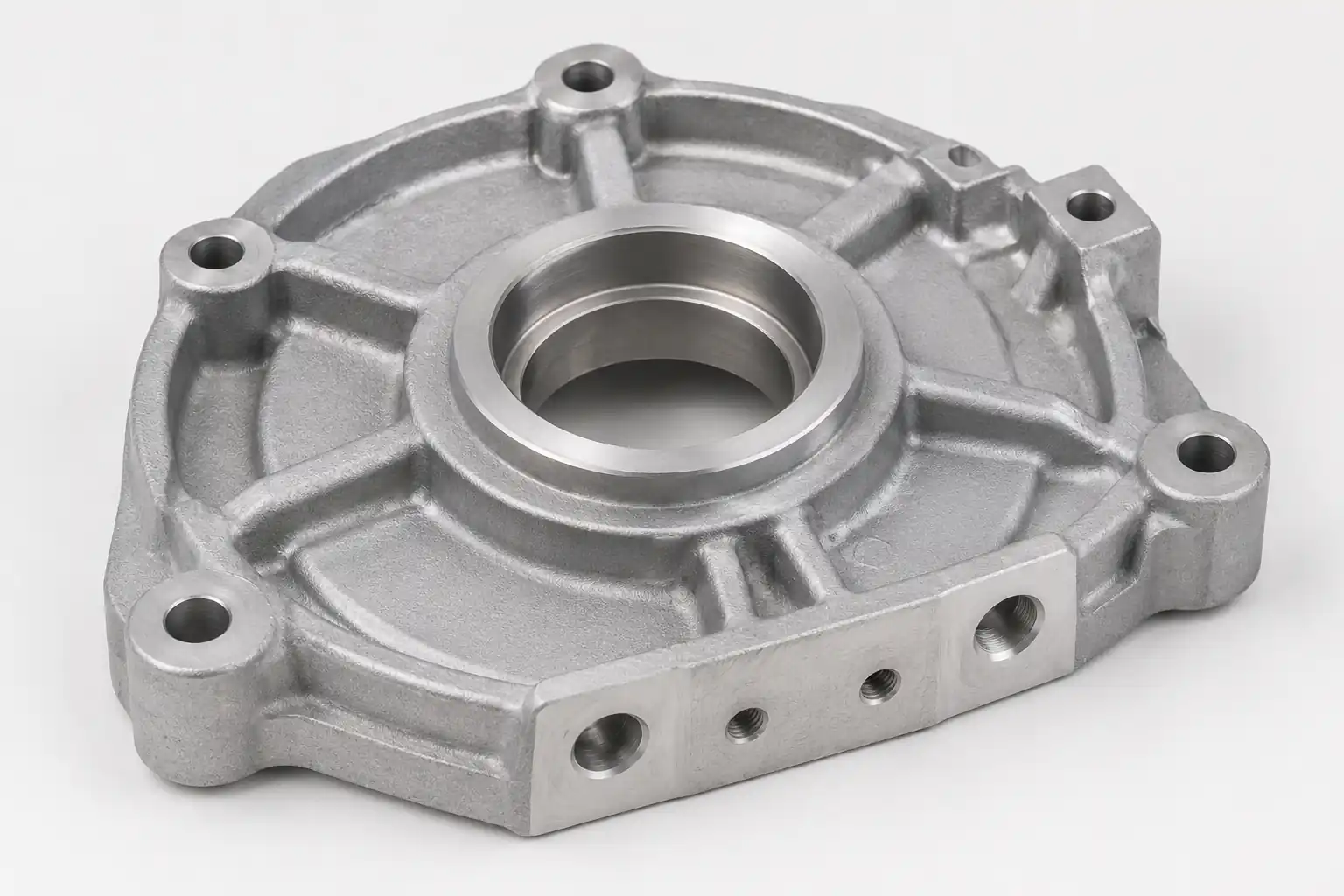 ZL101A aluminum alloy cast end cover with machined bore and mounting holes