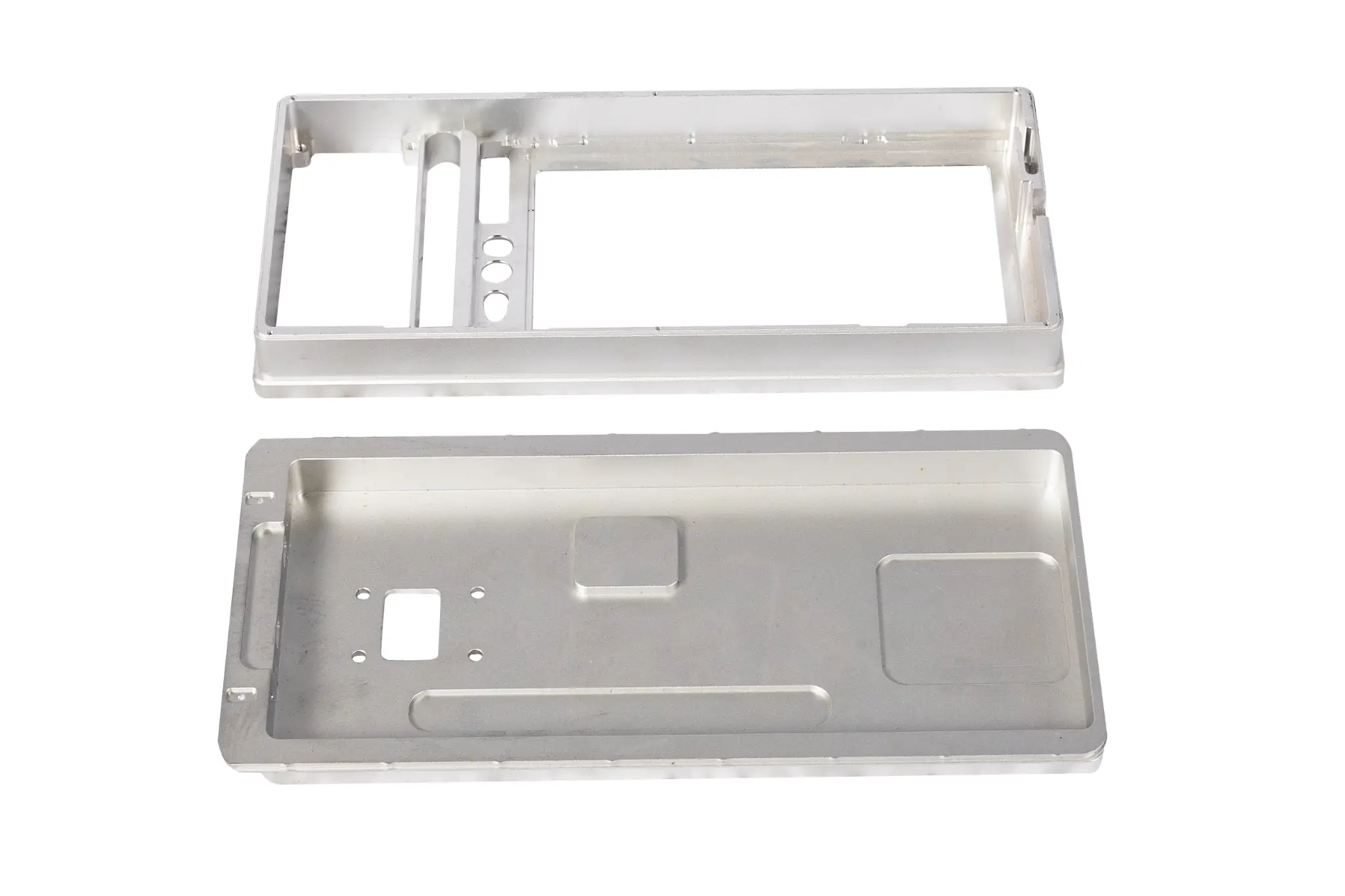 Aluminum equipment enclosure casting with internal cavity and machined mounting features