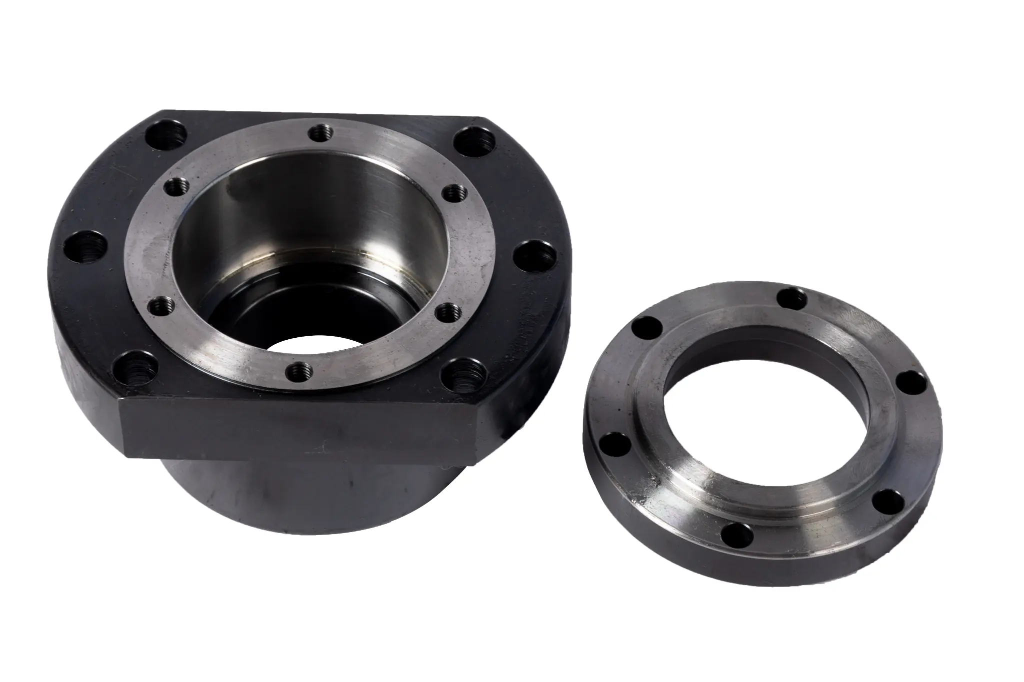 Custom bearing mounting flange with machined bore and bolt holes
