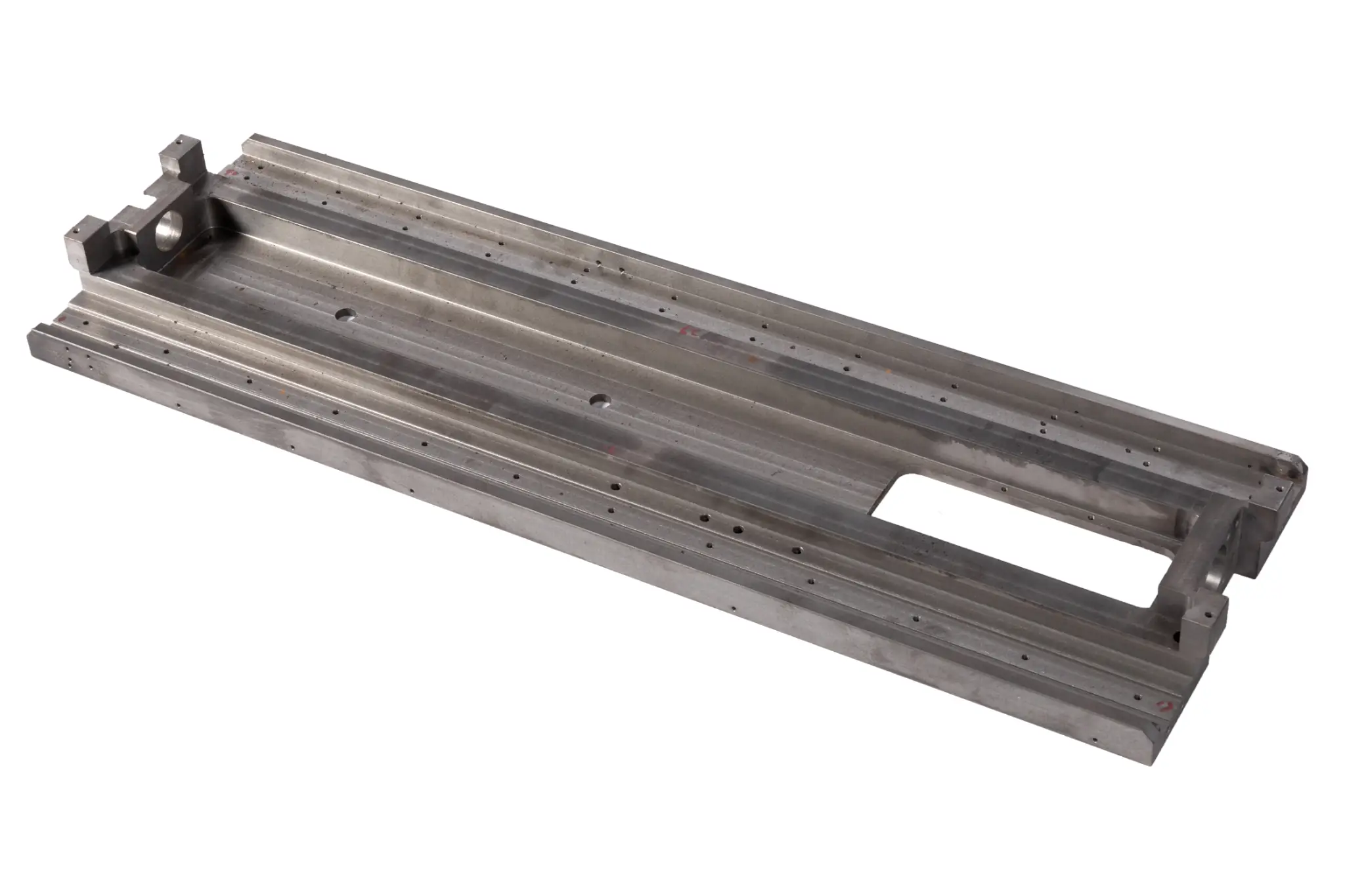 Machined view of industrial machine base plate with structural ribs