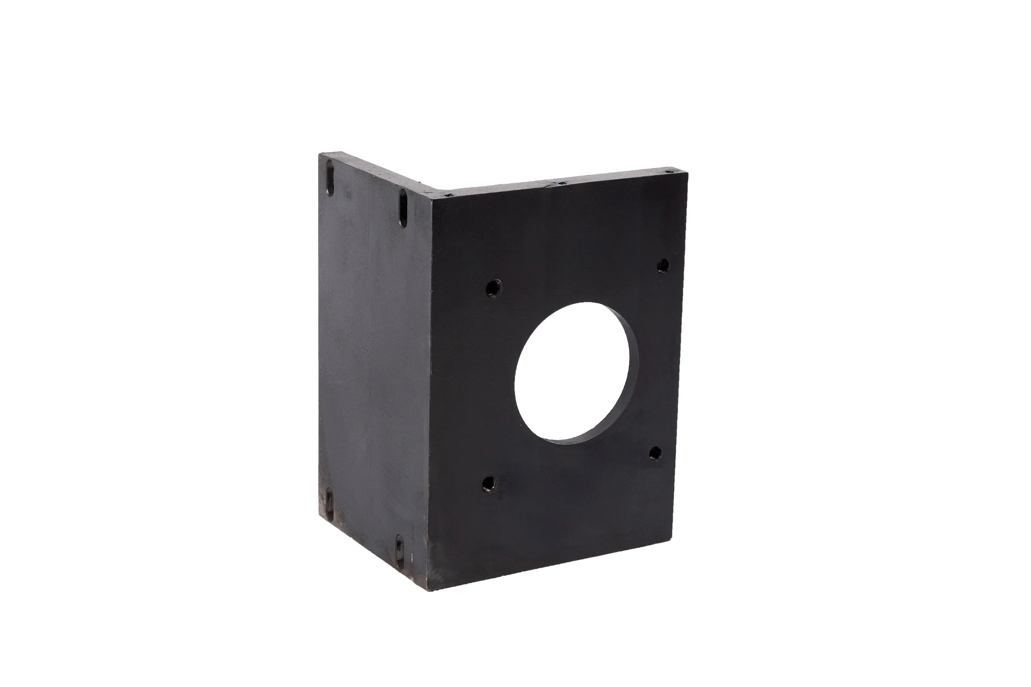 Industrial mounting bracket with machined hole and reinforced structure