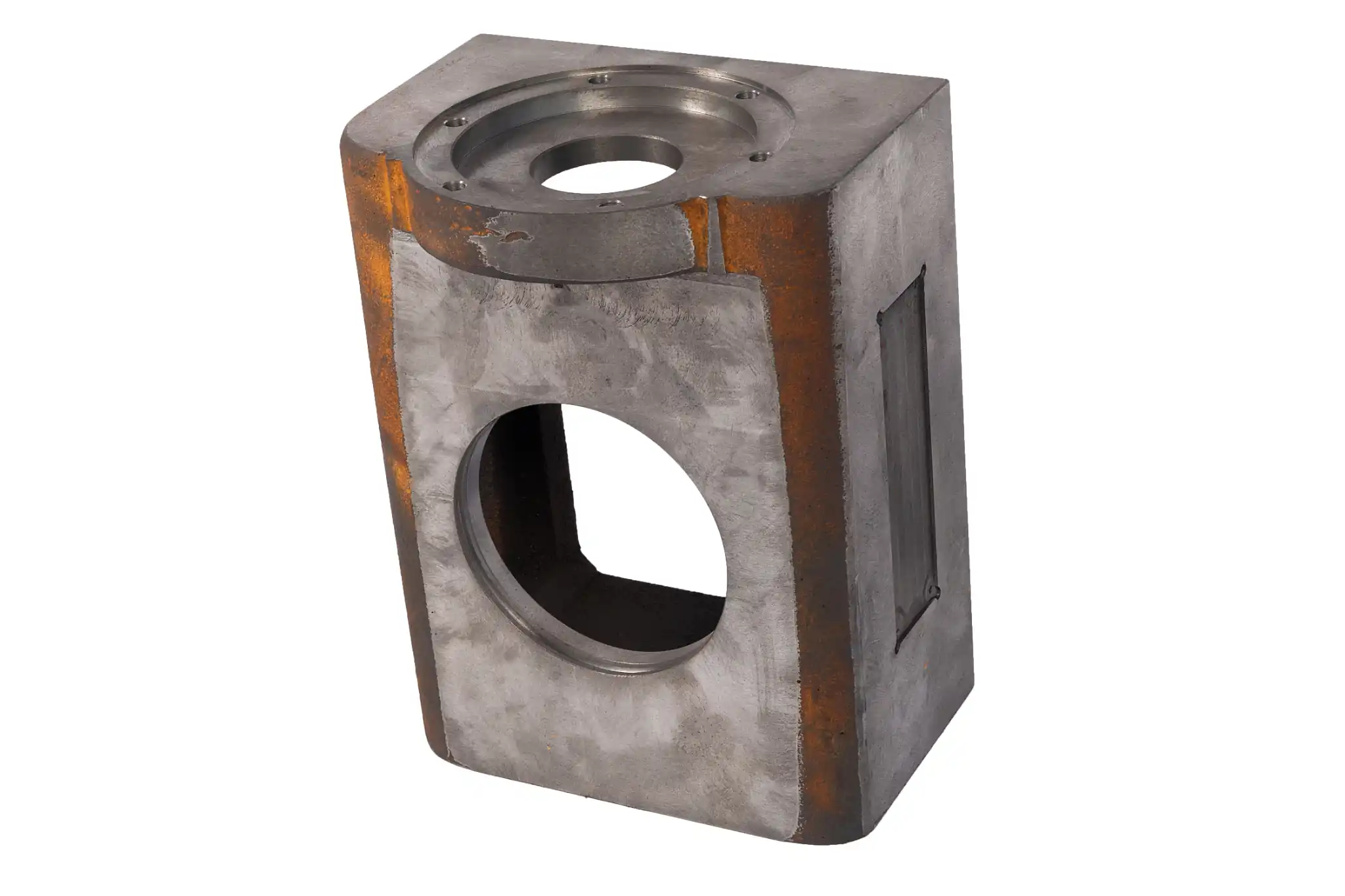 Large equipment housing casting with machined bore and heavy wall structure