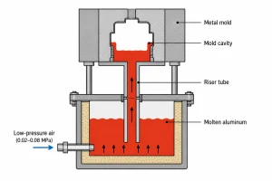 2D cross-sectional diagram of the low-pressure aluminum casting process