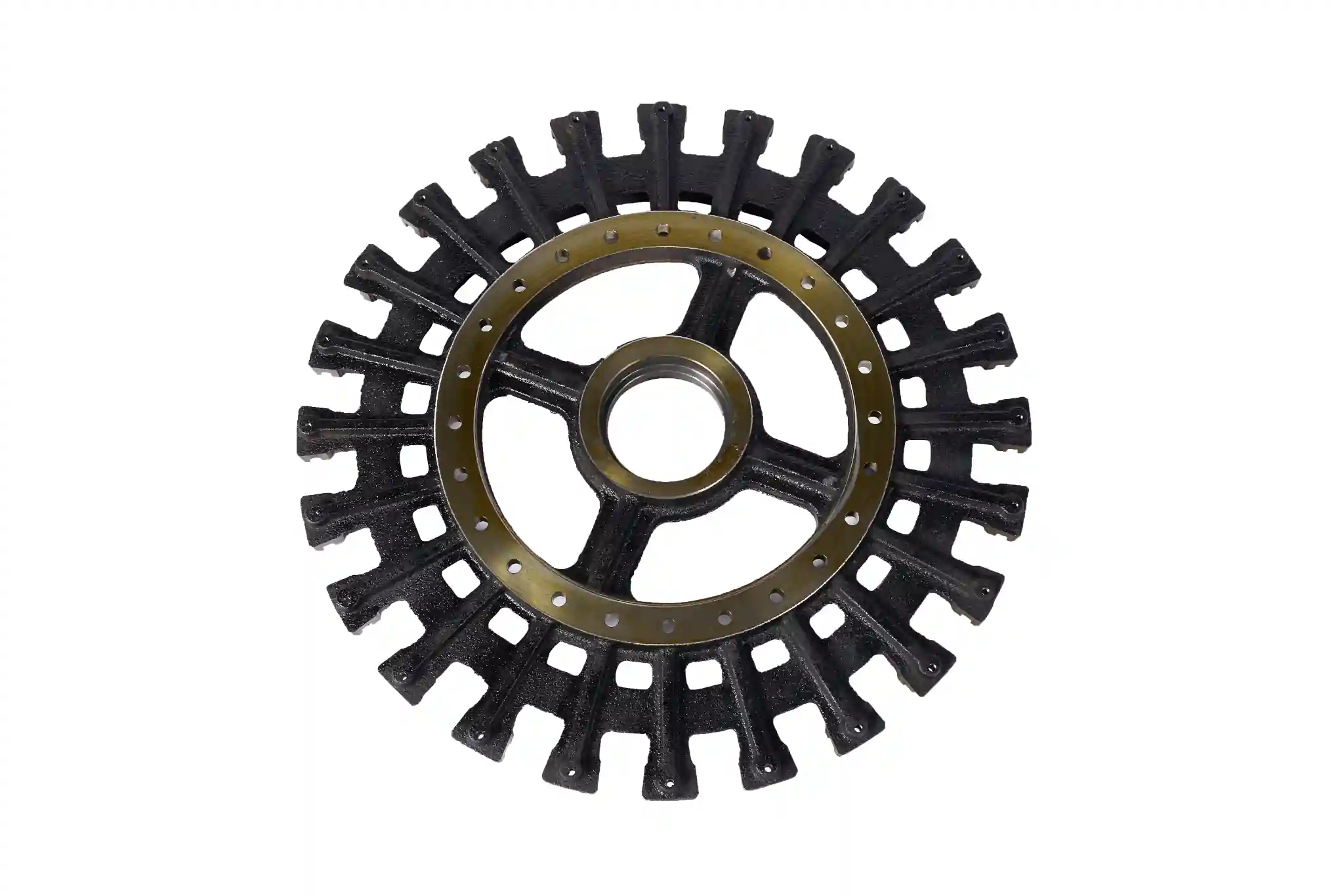 Back view of rotary wheel component showing radial structures and mounting details