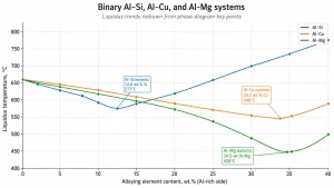 Effect of Si, Cu, and Mg content on aluminum alloy liquidus temperature