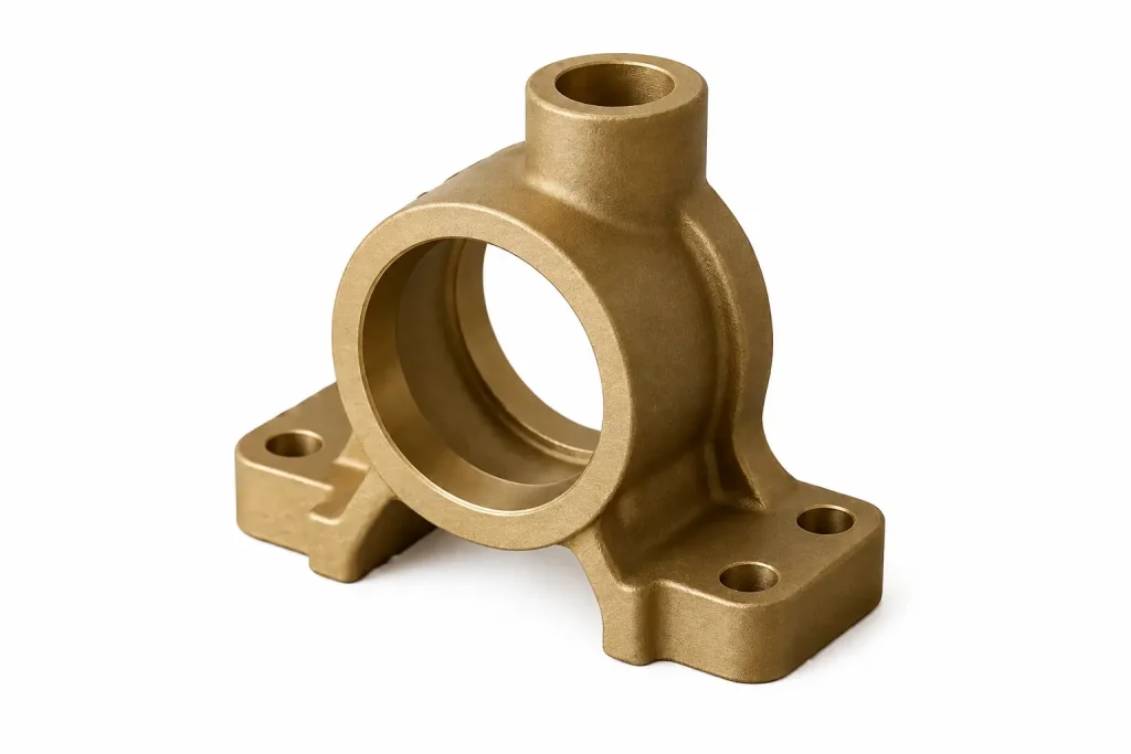 Custom brass bearing housing casting with machined bore and mounting holes