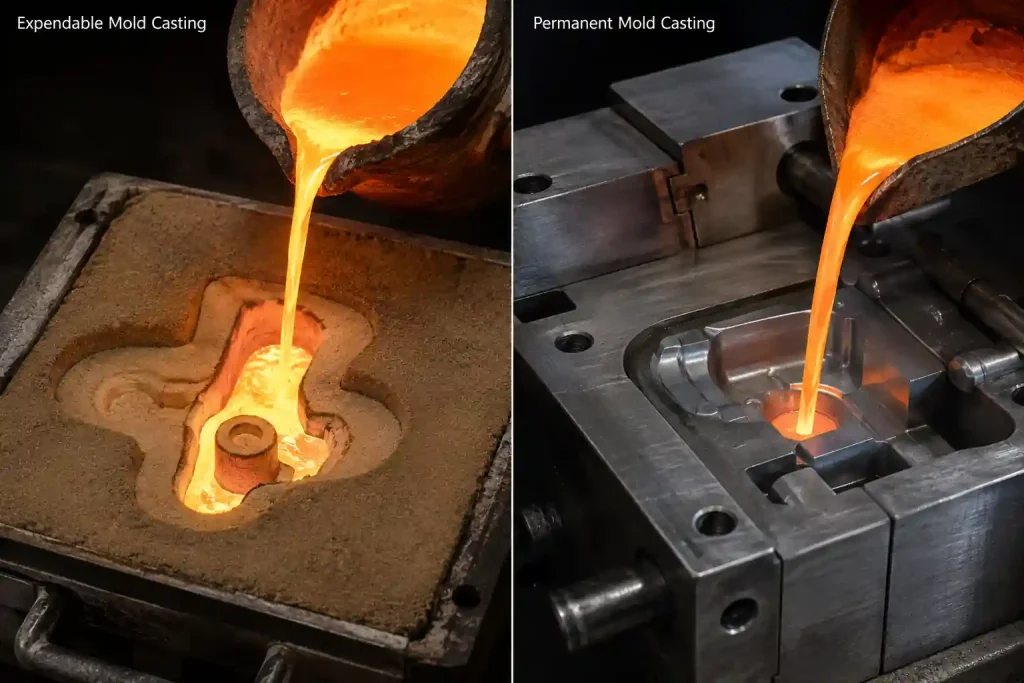 Expendable mold casting vs permanent mold casting process comparison