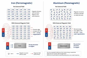 Iron and aluminum magnetic response comparison under an external magnetic field