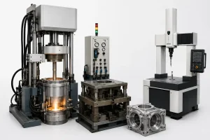 Low pressure casting equipment with mold system and quality inspection machine for aluminum component manufacturing