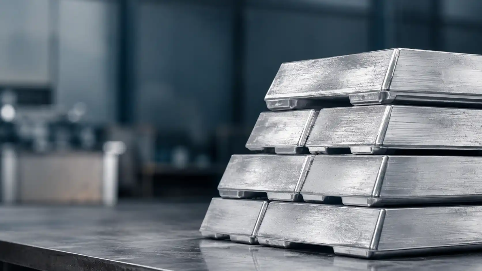 Pure aluminum ingots in a casting workshop