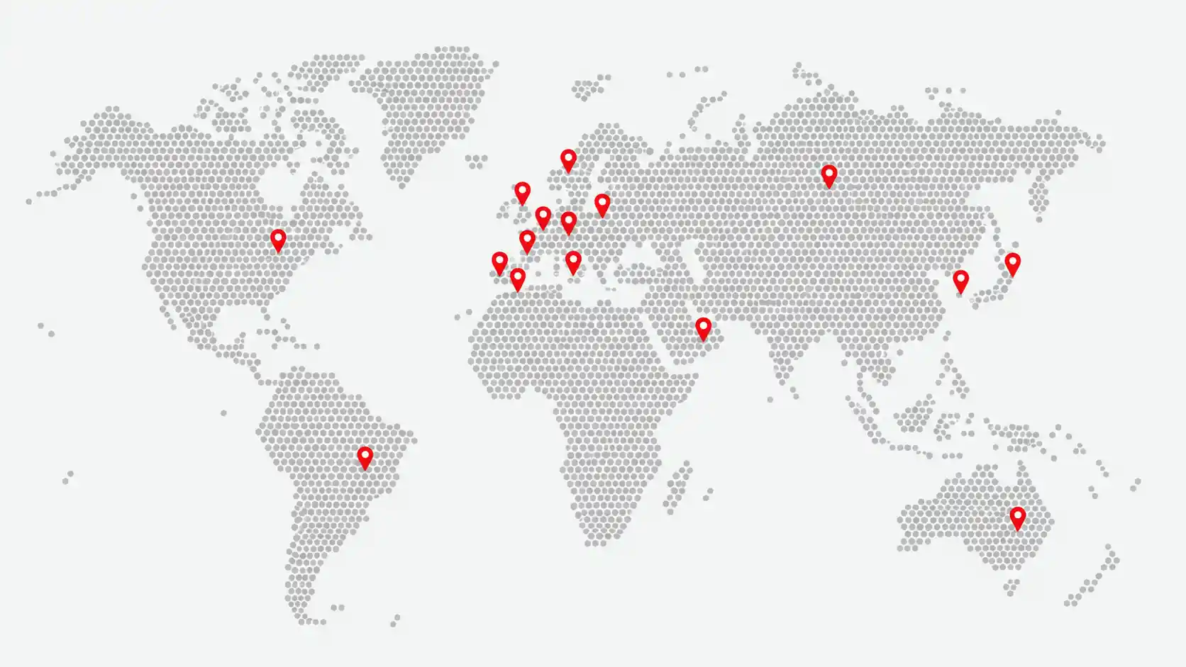 Global project support map for casting customers across Europe, Asia and Australia