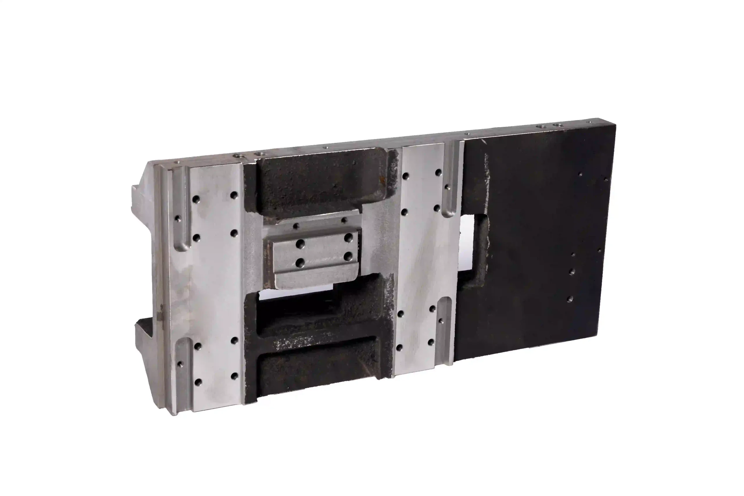 Magnesium alloy equipment frame with integrated mounting points and structural openings.